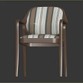 Modern Accent Chair With Wooden Armrests And Striped Fabric Upholstered Seat