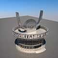 Modern Circular Building Featuring Wing Like Top Structure Radial Decoration And Column Base 3d model