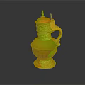 Elegant White Ceramic Decorative Jug With Gold Accents Handle And Carved Lid