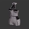 Stylish Black And White Polka Dot Dress With Suspenders Tie Detail And Black Accents