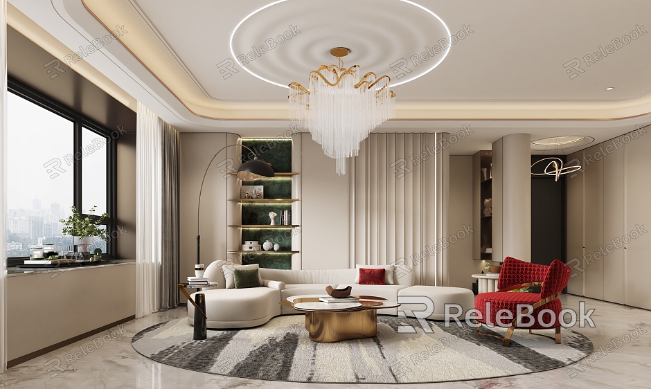 Light Luxury Living Room Shaped Sofa Crystal Chandelier model