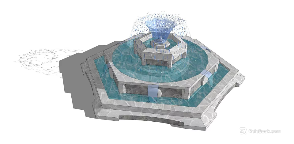 Multi Tiered Decorative Fountain With Stone Base And Circular Water Jets 3d model 