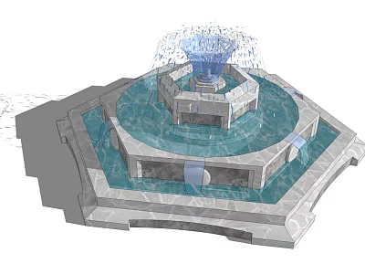 Multi Tiered Decorative Fountain With Stone Base And Circular Water Jets 3d model