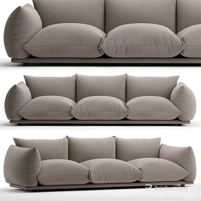 Modern Plush Three Seater Sofa With Soft Cushions And Comfortable Upholstered Design 3d model