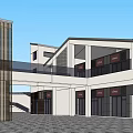 Modern Commercial Complex With Black Roofs White Facades And Large Glass Windows 3d model