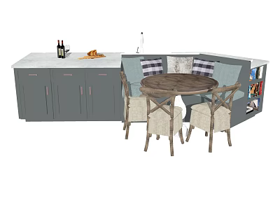 Cozy Dining Nook With Round Wooden Table Gray Cabinets And Booth Seating 3d model