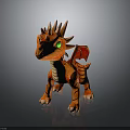 Orange Dragon Character Creature With Green Eyes Spikes And Red Wings Standing