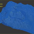 Highly Detailed 3D Terrain Model of Mountain Range Featuring Snow Capped Peaks and Valleys