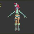 Stylish 3D Character Creature With Pink Hair Blue Outfit Bow Gloves And Boots