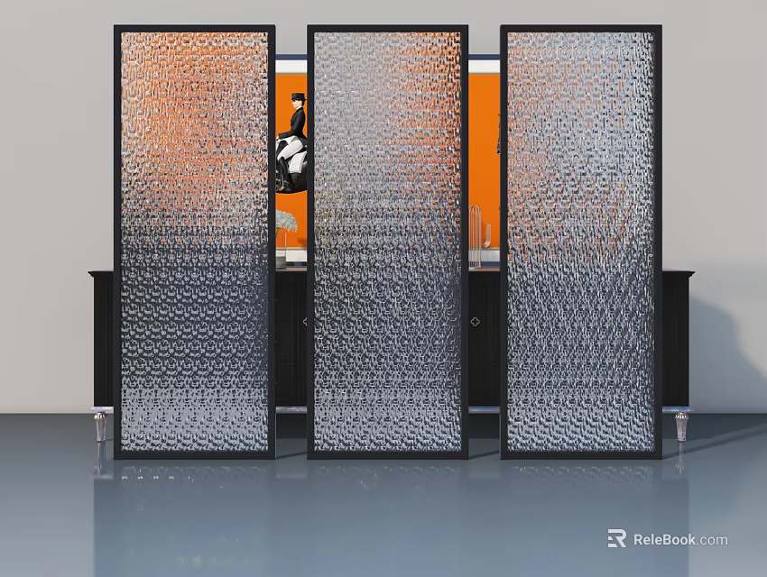 Modern Folding Doors With Black Frame And Geometric Pattern For Interior Design 3d model