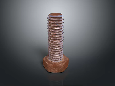 Hex Head Threaded Bolt With Brown Metal Surface And Shiny Reflection 3d model