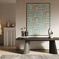 Modern Interior With Colorful Geometric Painting Black Console Table And Decorative Objects 3d model
