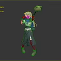 Anime Style Game Character With Teal Hair Purple Dress And Large Spoon Weapon