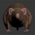 3D Rendered Brown Mouse With Pink Ears And Tail On Dark Background With Reflection