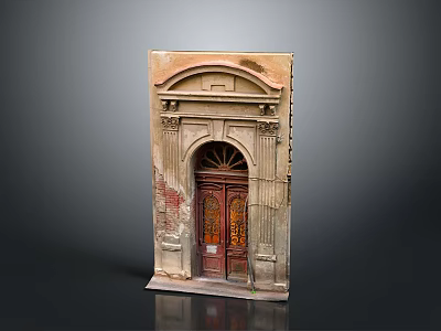 Classical Architectural Model Showcasing Arched Wooden Doorway With Carved Stone Trim 3d model