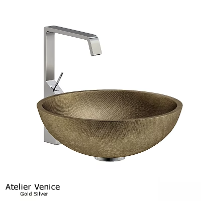 Modern Round Textured Brown Above Counter Wash Basin With Silver Faucet 3d model
