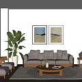 Modern Sofa Coffee Table Combination Log Casual Sofa Combination 3d model