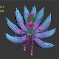 Game Movie Character With Fox Ears And Blue Purple Gradient Tails In Colorful Outfit