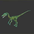 3D Model Dinosaur With Green Yellow Striped Body Open Mouth Standing On Gray Gradient Background