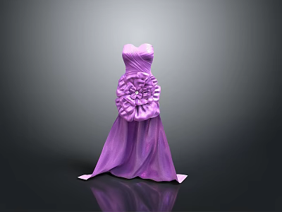 Elegant Purple Formal Dress With Large Flower Decoration And Flowy Skirt 3d model