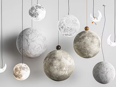 Modern Moon Themed Pendant Lights With Lunar Surface Design Neutral Tones And Crescent Accents 3d model