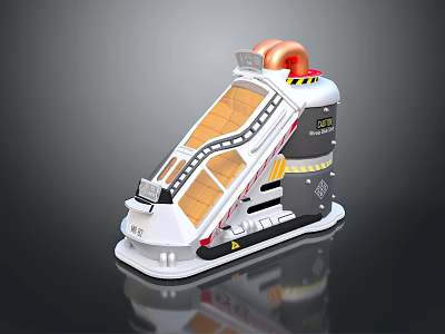 Industrial Mechanical Device With White Body Copper Pipe Sloped Panel And Warning Signs 3d model