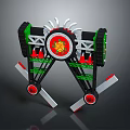 Mechanical Model With Black Green Structure Red Wheels White Blades And Central Red Yellow Emblem