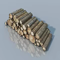 Natural Stacked Wooden Logs with Bark and Round Cross Sections on Smooth Surface