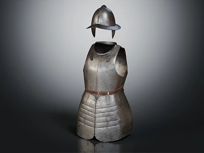 Historical Ancient Medieval Metal Body Armor With Helmet And Leather Belt 3d model