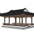 Traditional Oriental Garden Pavilion With Black Roof Wooden Columns And Intricate Carvings