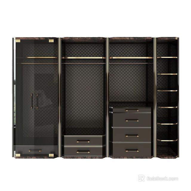 Modern Dresser With Glass Doors Metal Frame Mesh Design And Storage Drawers 3d model 