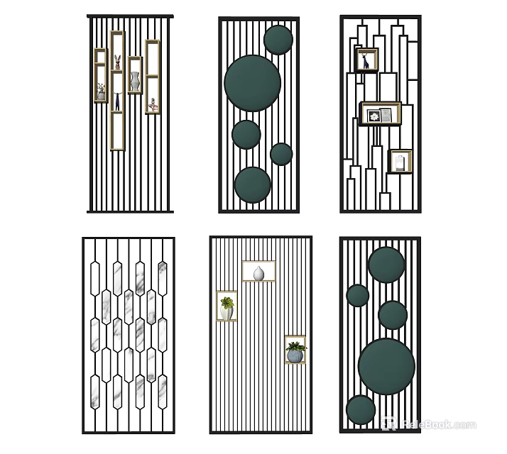 Modern Stylish Room Dividers With Geometric Patterns Circular Designs And Decorative Elements 3d model