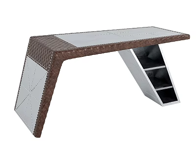 Modern Unique Desk Design With Smooth Tabletop Woven Panels Geometric Legs And Storage Shelves 3d model