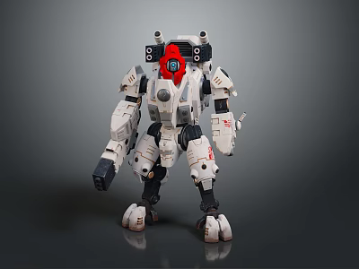 White And Red Sci Fi Mech Robot Gaming Movie Character With Mechanical Armor 3d model