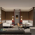 Hotel Guest Room Modern Design With Twin Beds Wooden Decor Sofa And Table Chairs