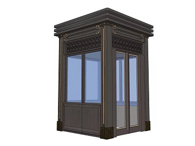 Dark Brown Security Guard Booth With Glass Panels And Ornate Decorative Columns 3d model