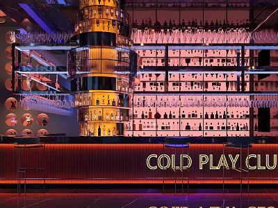 Elegant Cold Play Club Bar With Shelves Full Of Wine Bottles And Counter 3d model