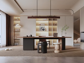 Modern Middle Style Study Desk Chair Bookcase 3d model