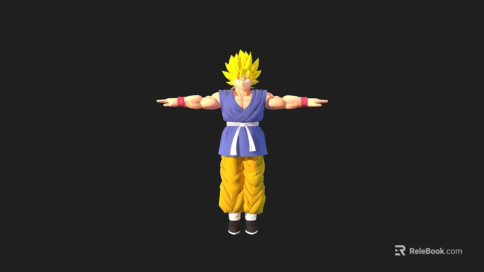 Game and Movie 3D Character Model With Blonde Hair Blue Shirt Yellow Pants Arms Outstretched Pose 3d model 