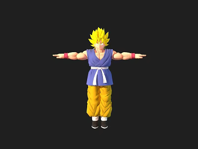 Game and Movie 3D Character Model With Blonde Hair Blue Shirt Yellow Pants Arms Outstretched Pose 3d model