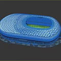 Modern Blue Stadium Architectural Design With Grid Exterior And Green Field