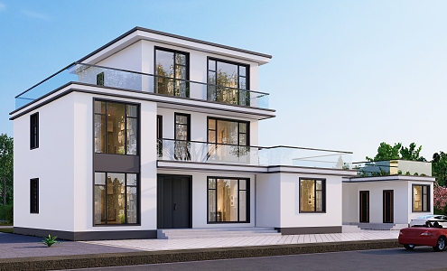 Three-story single-family villa exterior su model 3d model