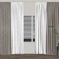 Modern Gray Thick Curtains With White Sheer And Window Blinds Near Potted Plant Decor