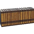 Row of Books with Brown and Gold Covers and Spines Featuring Numbers and Letters
