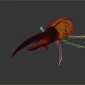 3D Model of Beetle With Yellow Black Spotted Body Long Black Horn and Orange Parts