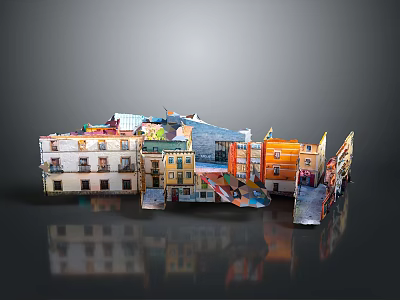 Vibrant Handmade Building Models Displaying Diverse Architectural Styles in Miniature Scene 3d model