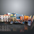 Vibrant Handmade Building Models Displaying Diverse Architectural Styles in Miniature Scene