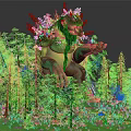 Fantasy Game Movie Character Green Forest Guardian Surrounded by Tall Pine Trees in Lush Woodland