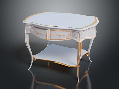 Elegant White Dressing Table With Gold Accents Carved Drawers And Curved Legs 3d model