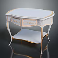 Elegant White Dressing Table With Gold Accents Carved Drawers And Curved Legs